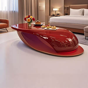 Table basse incurvée en fibre de verre brillante de couleur personnalisée moderne avec éclairage LED pour salon, meubles de maison - Product Image 1