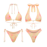 Maillot de bain personnalisé écologique à double doublure, avec accessoires amovibles, imprimé floral, ensemble bikini halter sans couture pour femme