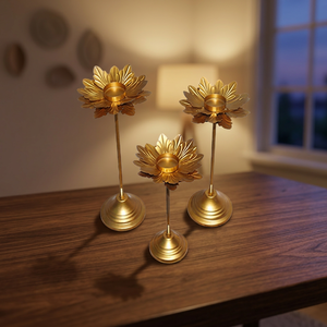 <b>Artificial</b> Lotus T-Light Holder & Candle Stand with Luxe Matte <b>Gold</b> Coating-Decorative Centerpiece - Product Image 3