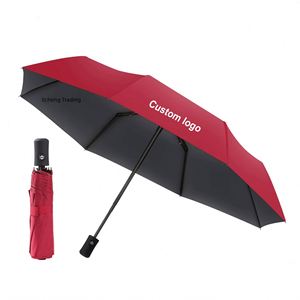 Parapluies pliants entièrement automatiques de marque, design personnalisé, classiques, noirs et rouges, imperméables, légers, pour l'extérieur, pour hôtel, avec logo - Product Image 1