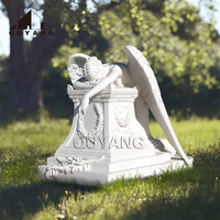 Statue d'ange en marbre blanc grandeur nature, sculptée à la main, en pierre naturelle, pour décoration de mausolée funéraire personnalisée QUYANG