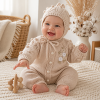 Combinaison en coton doux tricoté pour bébé KAIYUE avec bonnet et moufles, motif floral ajouré, tenue pour nouveau-né pour marques de boutiques, OEM ODM, vente en gros
