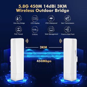 Ngoài trời không dây cầu 5.8GHz 1-3Km khoảng cách 2X <span class=keywords><strong>100Mbps</strong></span> cổng Ethernet 24V PoE Adapter 2 gói-new hỗ trợ 4G 5G tường lửa - Product Image 2