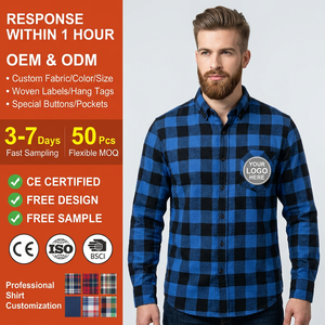 <span class=keywords><strong>Camicia</strong></span> Casual da Uomo in Flanella a Quadri con Logo Personalizzato, Maniche Lunghe, <span class=keywords><strong>Rossa</strong></span> e Nera, in Cotone, con Bottoni, per Uomo, Vendita all'Ingrosso OEM - Product Image 1