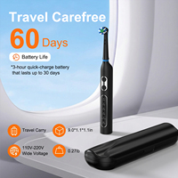 Brosse à dents électrique rotative rechargeable, étanche IPX7, avec étui de voyage et têtes de brosse de rechange