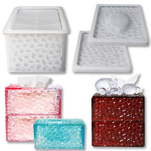 Stackable Diamond Storage Box Resin Mold Tissue Box Cover with lid Rectangle Shaped Epoxy Resin Silicone Molds