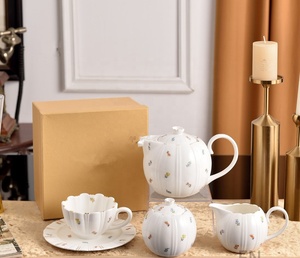 White Eco-Friendly Minimalist Floral Fresh Pattern Bone China European Tea <b>Set</b> - Product Image 5