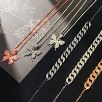 Collier Double couche Cuba plein de diamants grand collier papillon personnalisé chaîne de cavalier exagérée pour femme