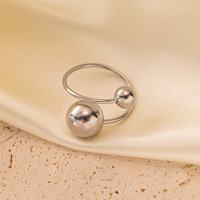 Stainless Steel Gold Plated Adjustable Open Ring Tarnish Free Hypoallergenic Double Ball Statement Ring for Women