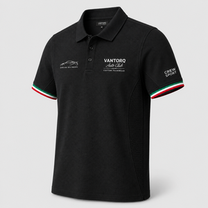 Polo de course pour hommes à manches courtes en piqué avec empiècements latéraux en mesh, logo personnalisé par transfert thermique, uniforme pour équipe de pit crew et club automobile - Product Image 5