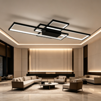 Plafonnier LED carré moderne entrelacé, luminaire de plafond géométrique multi-cadres à montage en surface, noir, pour salon, villa, hôtel