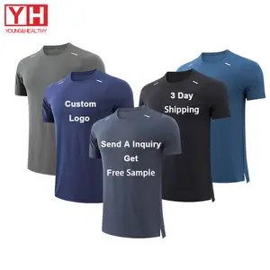 Spor gömlek atletik spor eğitimi koşu spor erkekler egzersiz gömlek ücretsiz örnek Polyester Spandex düzenli Fit T Shirt Fitt