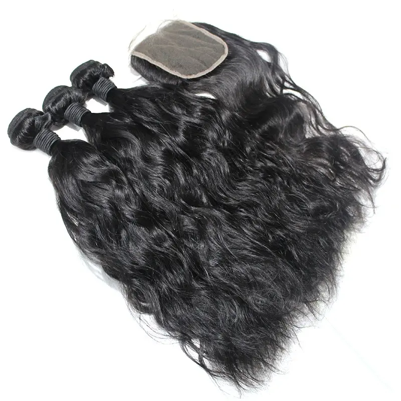 raw Virgin human Hair nature black colored 10-30 inch wavy 4*4 Lace Closure Cambodian hair