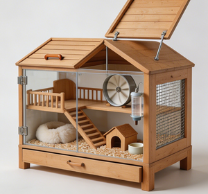 <span class=keywords><strong>Cabane</strong></span> <span class=keywords><strong>de</strong></span> luxe <span class=keywords><strong>en</strong></span> bois pour animaux <span class=keywords><strong>de</strong></span> compagnie, pour hamsters et petits animaux, habitat écologique à 2 niveaux avec toit relevable et plateau extractible - Product Image 2