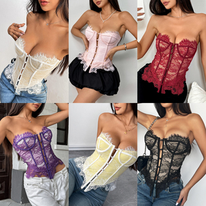 Top Corsé Ajustado Retro a Cuadros con Estampado Floral en la Parte Superior, Copa Acolchada, Corte Entallado, Novedad 2026 - Product Image 5