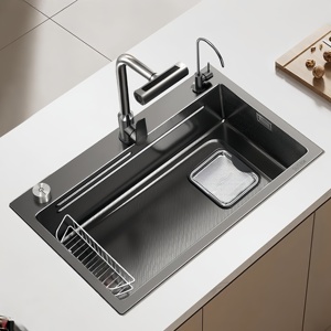 อ่างล้างจานเดี่ยวขนาดใหญ่ สแตนเลส 304 สำหรับใช้ในครัวเรือน พร้อมที่เก็บเศษอาหาร คุณภาพสูง - Product Image 1