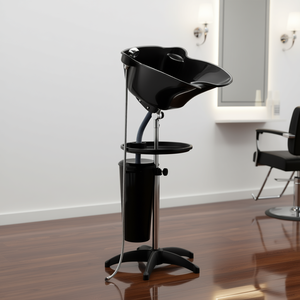 Lavacabezas portátil negro con fregadero profundo, altura y ángulo ajustables, con manguera de drenaje y cabezal de ducha, para peluquería/barbería - Product Image 2