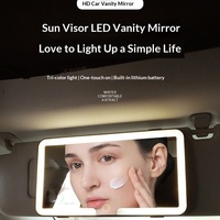 Miroir de maquillage universel pour pare-soleil de voiture avec lumière LED, miroir de vanité éclairé haute définition avec emballage en boîte de couleur en plastique