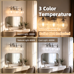 Modern Stainless Steel <b>Wall</b> Lamp 3 Head Round Glass Shade LED Vanity <b>Light</b> for Bathroom 2700K E27 <b>Switch</b> Control - Product Image 2