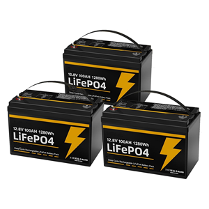 Batteria ricaricabile al litio LiFePO4 da 12V 100Ah (confezione da <span class=keywords><strong>3</strong></span>) con BMS e protezione per basse temperature per camper, imbarcazioni, sistemi solari, furgoni, rimorchi e backup - Product Image 1