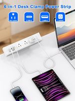 Multiprise 65W PD 13A à fixation par pince, prise US 125V, ports de charge USB, 3 prises CA, interrupteur CE pour table, maison, bureau, usage industriel