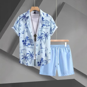 เสื้อฮาวาย2ชิ้น/เซ็ตสำหรับผู้ชายเสื้อพิมพ์ลายต้นมะพร้าวเขตร้อนชุดว่ายน้ำติดโลโก้ตามสั่งชุดว่ายน้ำ2025ฤดูร้อน - Product Image 2