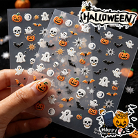 Autocollants 3D personnalisés OEM non toxiques pour ongles d'Halloween, phosphorescents, motifs fantômes, citrouilles, chapeaux de sorcière, pour la vente en gros