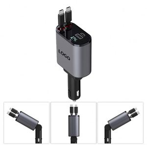 Retractable Cable Car Charger Personalized Adjustable 4 in 1 Fast Charging Type <b>C</b> Charger <b>Adapter</b> with Logo - Product Image 2