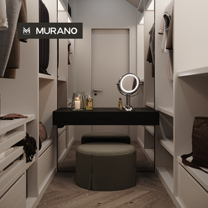<span class=keywords><strong>Armadio</strong></span> Moderno Personalizzato a Forma di U con Tavolo da Toeletta e Pannello LED, Guardaroba Bianco per Piccole Camere da Letto o Soffitte - Product Image 1
