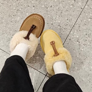 Pantuflas UGG de ante con cordón decorativo y ribete de forro polar, puntera cerrada, cálidas, con forro de lana, para invierno, estilo casual, para mujer - Product Image 5