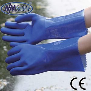 NMSAFETY القطن بطانة للماء الأزرق PVC المغلفة أصفاد طويلة قفازات - Product Image 4