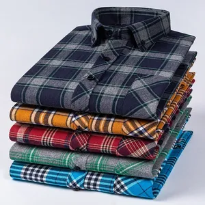 Camisas de Manga Larga Cepilladas 100% Algodón en Tallas Grandes para <span class=keywords><strong>Hombre</strong></span> Ropa <span class=keywords><strong>Casual</strong></span> <span class=keywords><strong>Elegante</strong></span> a Cuadros - Product Image 4
