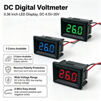 Voltímetro de CC de 2 Cables y 0.36 Pulgadas, 4.5-30V, Pantalla LED Digital, Protección Contra Polaridad Inversa para Batería de Coche