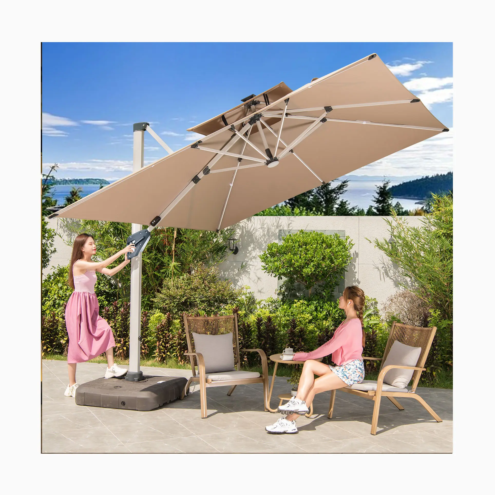 [MOJIA] 베니스 램프 스트라이프 가든 레스토랑 야외 파라솔 공간 알루미늄 막대 저렴한 A-mazon 최고 판매 야외 우산