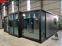 Maison conteneur pliable à double aile en structure acier sur mesure avec mur rideau en verre, module de salon de 20 pieds