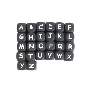 Unique Baby Products Bpa Food Grade Toddler Chewable Silicone Beads Letters 12mm DIY Bracelets Square Shape