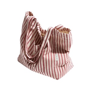Best Price <b>Large</b> Size Recycled <b>Canvas</b> Cotton Stripe Shopping Tote <b>Bags</b> with Custom Logo Shoulder Strap Daily Use TC Brand - Product Image 1
