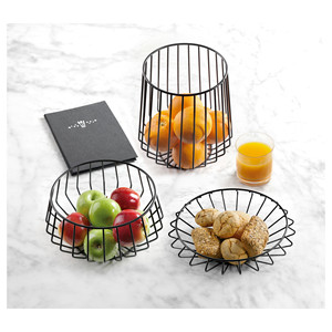 Set di 3 Cestini per Frutta in Filo Metallico Nero, Organizzatori da Cucina Rotondi per Frutta e Snack, Design Minimalista - Product Image 1