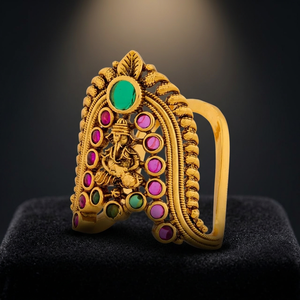 Bague Géométrique Antique en Alliage 190281, Luxe Classique, Tendance Religieuse, Plaqué Or, Sertissage Pavé de Rubis Verts Créés en Laboratoire - Product Image 2