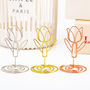 Porta Biglietti da Visita in Metallo Placcato Oro Rosa a Forma di Tulipano con Porta <span class=keywords><strong>Note</strong></span> e Foto - Product Image 5