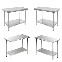 Plan de travail en acier inoxydable 304 de qualité commerciale, robuste, à 2 niveaux, avec pieds ronds, table de travail en acier inoxydable pour la restauration et la cuisine