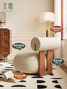 Sofá Individual Moderno de Lujo Ligero Estilo Crema, Sillón Simple de Lana de Cordero con Diseño de Hipopótamo para Dormitorio, Sala de Estar, Sofá de Celebridad de Internet - Product Image 5
