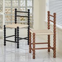 Tabouret mobile nordique en corde tressée, chaise de salle à manger en bois massif de designer du milieu du siècle, fauteuil Wabi-sabi de style français, chaise vintage