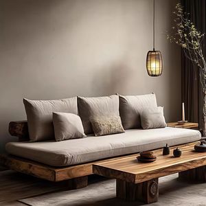 Sofá de Tres Plazas de Madera Maciza para Sala de Estar, Diseño Pastoral con Armazón Natural, Estilo <span class=keywords><strong>Casual</strong></span> y Suave, Origen China - Product Image 3