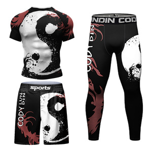 4 pièces Cody Lundin Men Exercise Sportswear Jiu Jitsu BJJ Rashguard Set Compression Shirt + pants Running Training Kits - Product Image 4