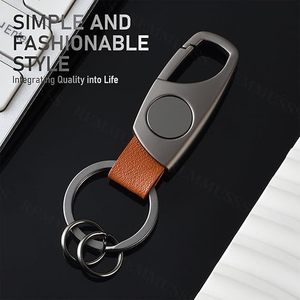 Porte-clés de voiture gravé créatif en acier inoxydable personnalisé avec sangle en cuir, pendentif anti-perte, anneau porte-clés gris bronze - Product Image 5