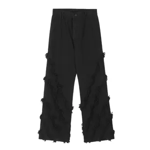 Weiße frittierte rohe kante jeans high street hose modische marke ruffian fried street men mikro aufgeweitet gerade hose großhandel