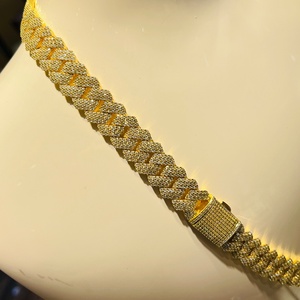 Cuban Link Chain Full Diamond Double Row <b>Necklace</b> Fashionable 14K 18K Gold Material for Men and Women - Product Image 4