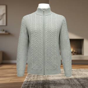Cardigan en tricot uni pour homme avec fermeture éclair, manches longues, col montant, pull d'hiver - Product Image 3