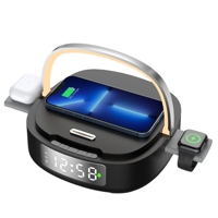 Ponsel Earphone jam tangan pintar multifungsi pengisi daya nirkabel pemegang jam Alarm jam pintar dengan lampu malam LED